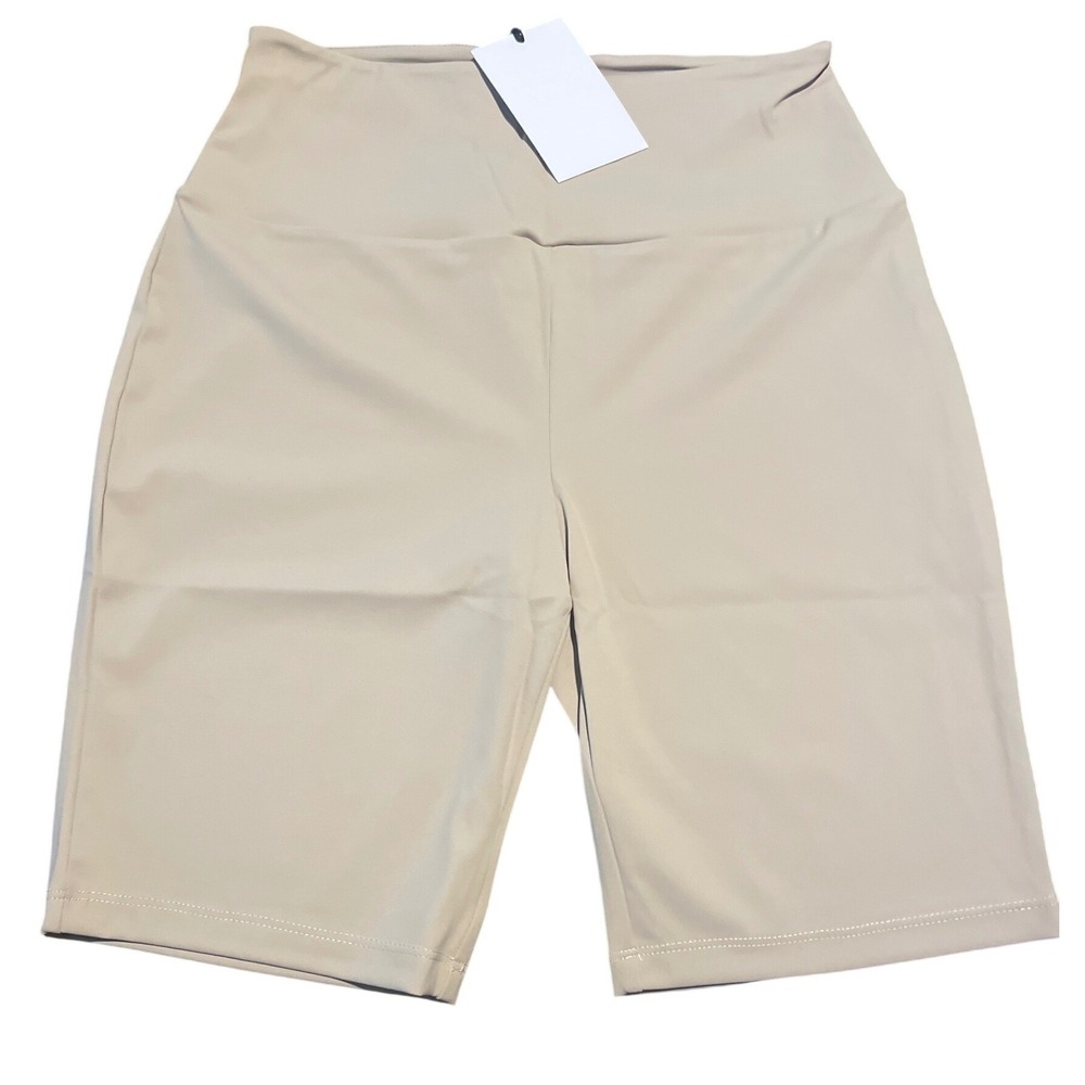 GREY LAB KHAKI BIKE‎ SHORTS SIZE S HIGH WAIST COMFORT STRETCH ATHLETIC NWT